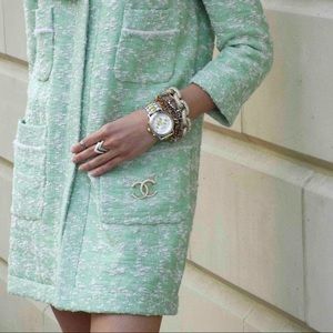 Zara tweed turquoise and white light coat